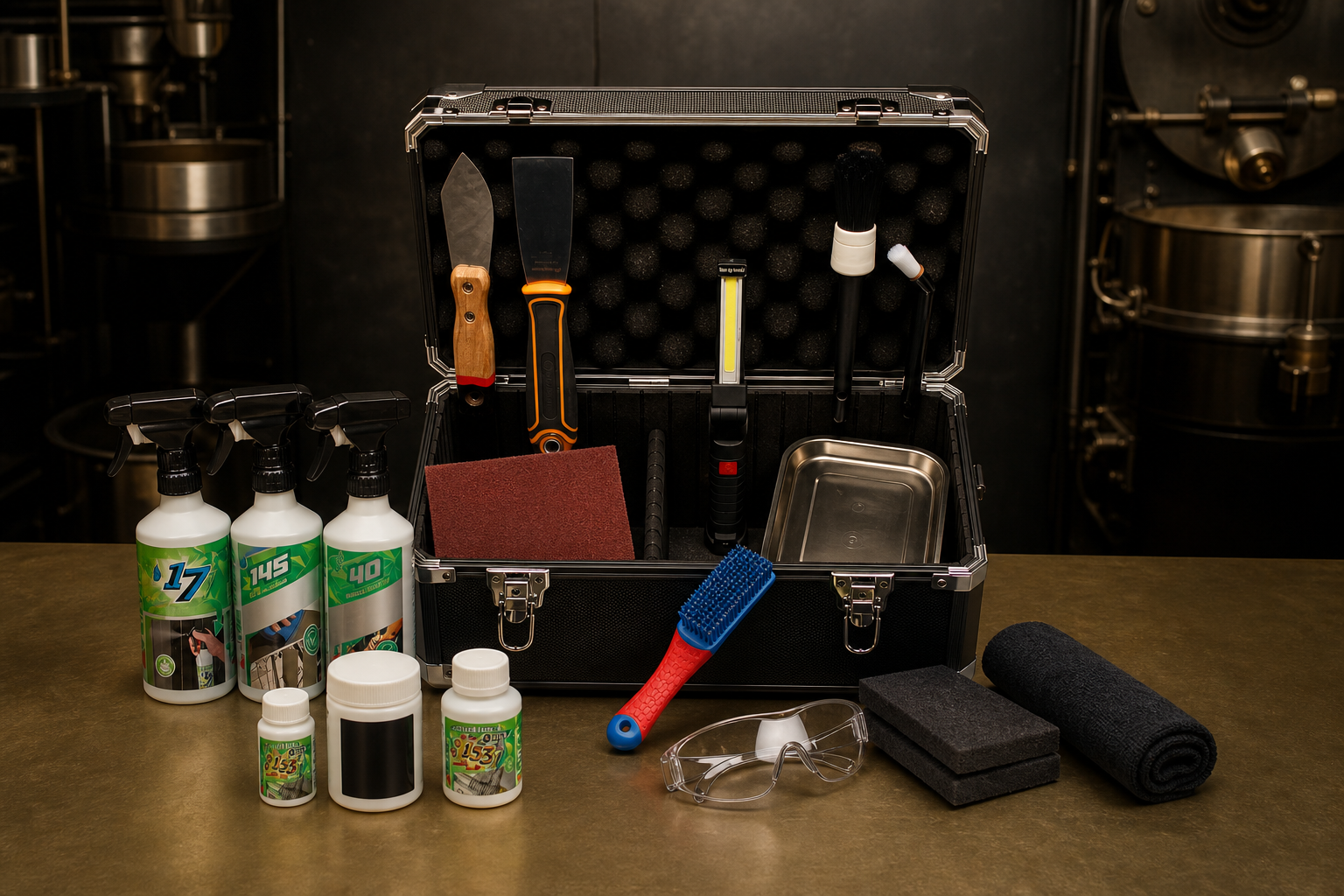 RoastCare Essential maintenance kit in an aluminum case