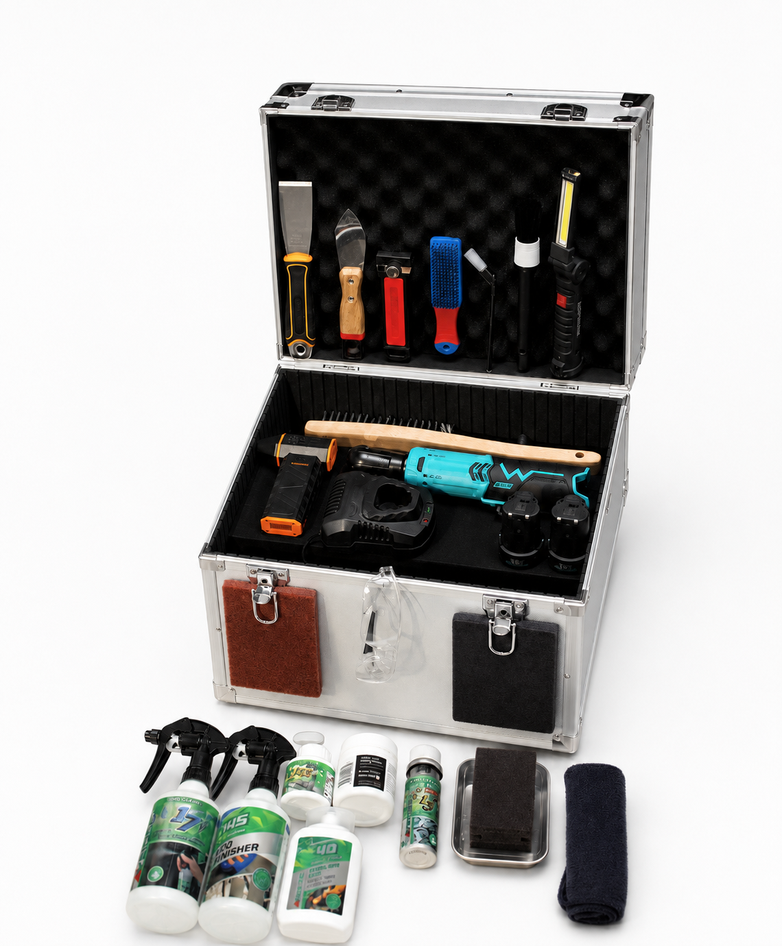 RoastCare Pro maintenance kit in an open aluminum case